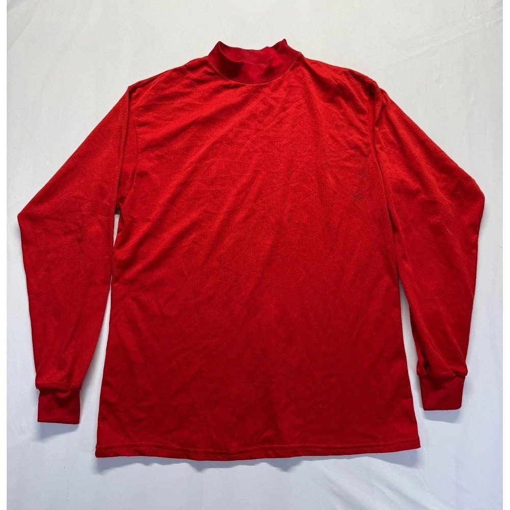 MTJHE Mesh Shirt Mens Large Cherry Red Mock Neck Ribbed Cuff & Neck Casual Wear